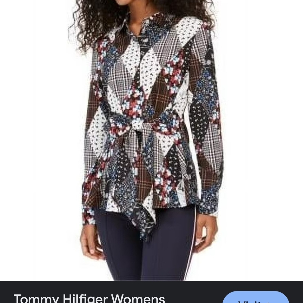 Tommy Hilfiger Women's Button Down Tie Waist Top